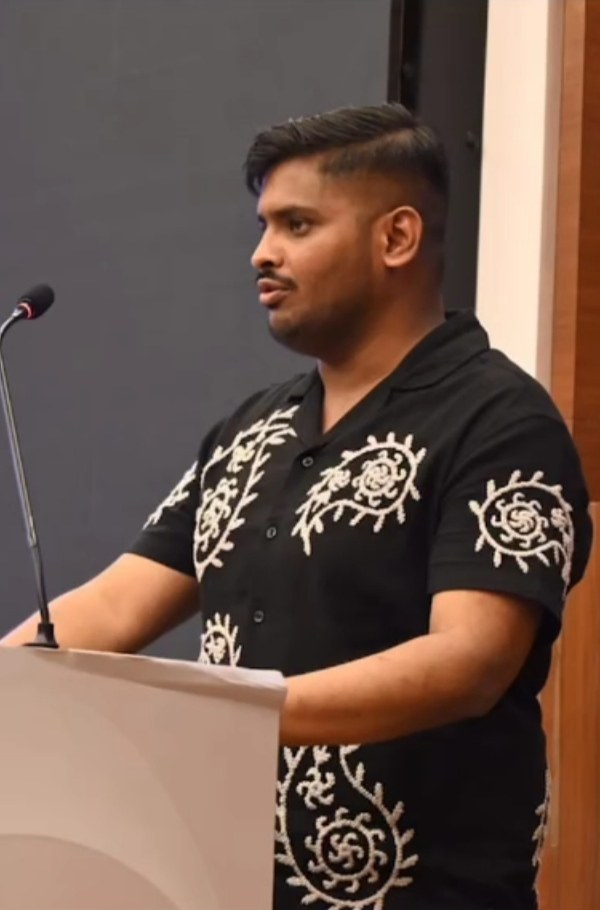 Rajat Raj Gupta speaking at the Global Game Jam 2025, UID